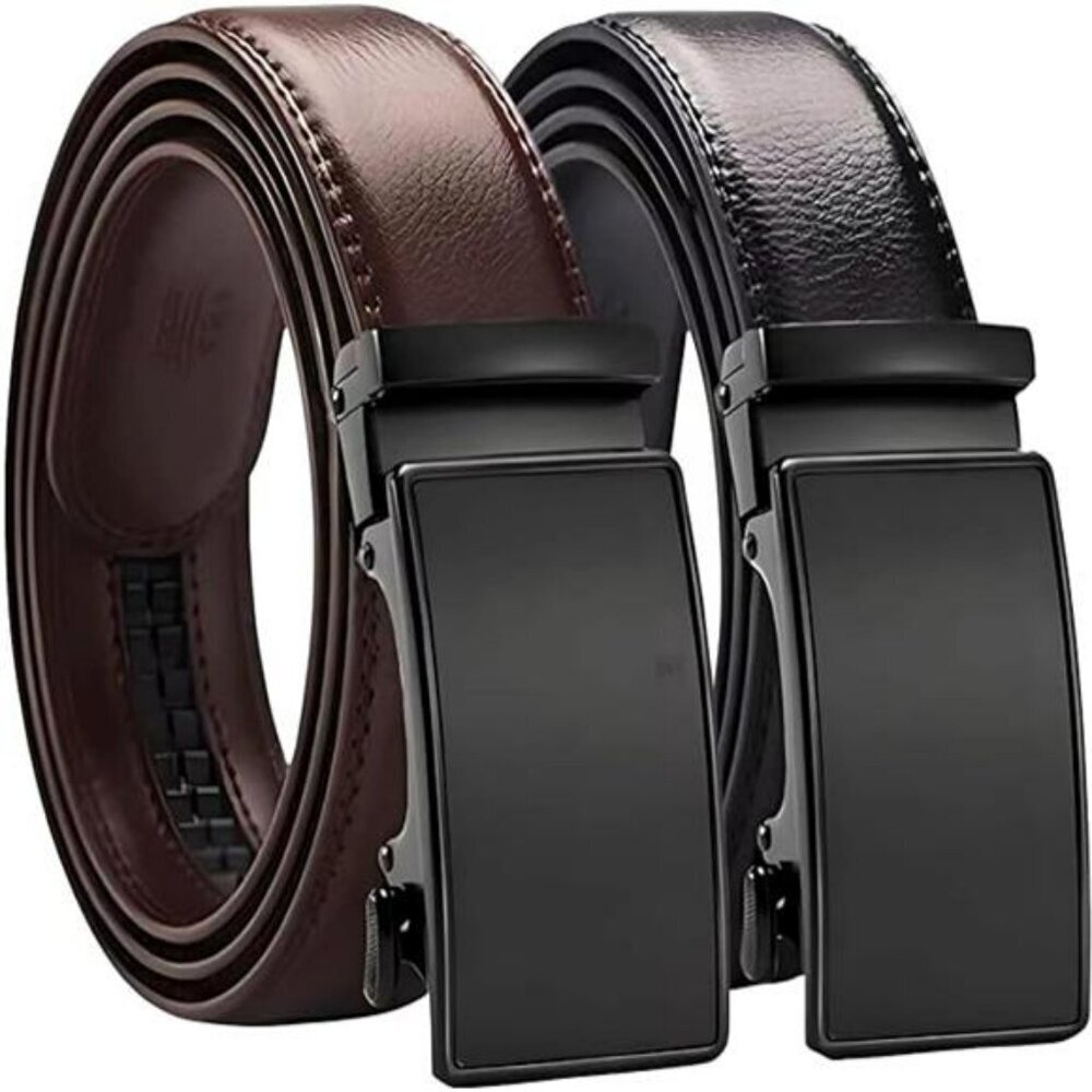 Mens Leather Ratchet Belt Set Black Brown Adjustable Belts for Jeans or Dress